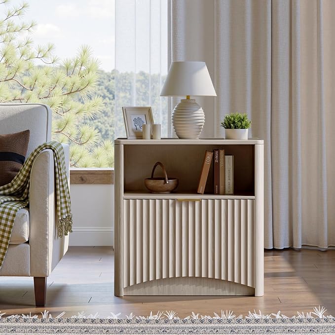 Evermagin Fluted Nightstand Set of 2, Bedside Table with Drawer and Storage, Wood End Table Mid Century Modern, Large Night Stand for Bedroom, White Alder - Image 5