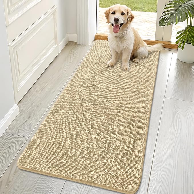 OLANLY Dog Door Mat for Muddy Paws 70x32, Absorbs Moisture and Dirt, Absorbent Non-Slip Washable Doormat, Quick Dry Chenille Mud Mat for Dogs, Entry Indoor Entryway Carpet for Inside Floor, Sand by OLANLY