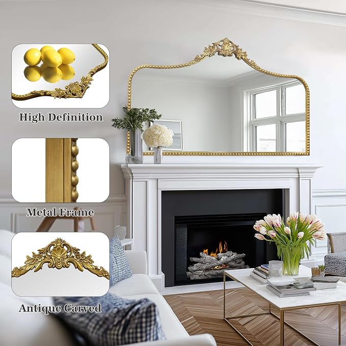G-LEAF Vintage Baroque Mirror 48"X30", Victorian Antique Mirror with Gold Ornate Metal Frame for Fireplace Entryway Living Room Hallway Bathroom - Image 4
