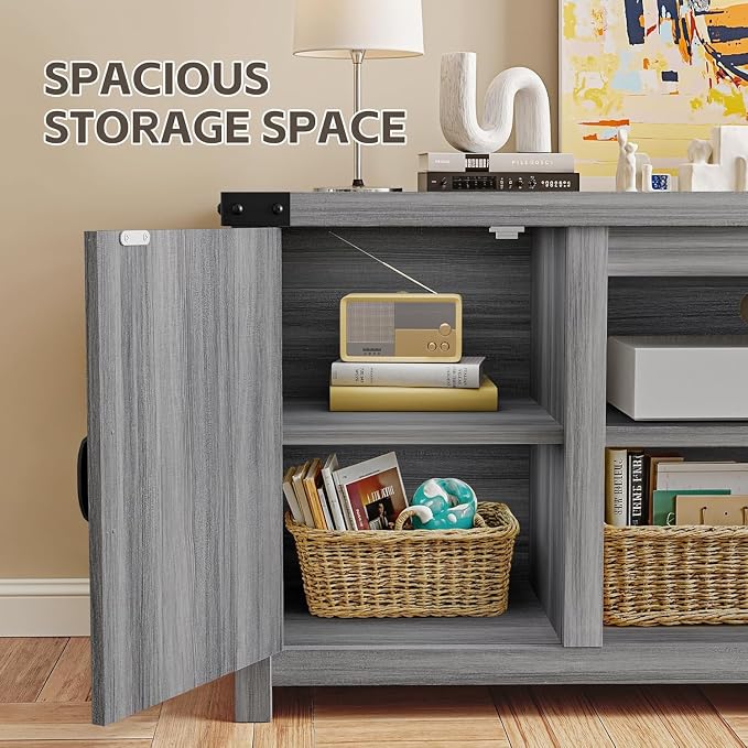 YESHOMY Modern Farmhouse TV Stand with Two Barn Doors and Storage Cabinets for Televisions up to 65+ Inch,Entertainment Center Console Table,Media Furniture for Living Room,Rustic Gray - Image 5