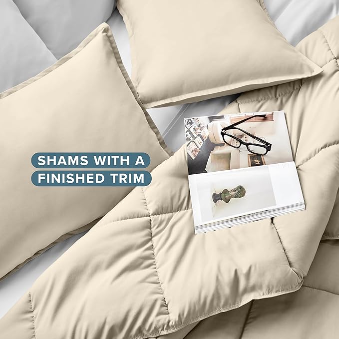 Bare Home Comforter Set - Full Size - Ultra-Soft - Goose Down Alternative - Premium 1800 Series - All Season Warmth (Full, Sand)