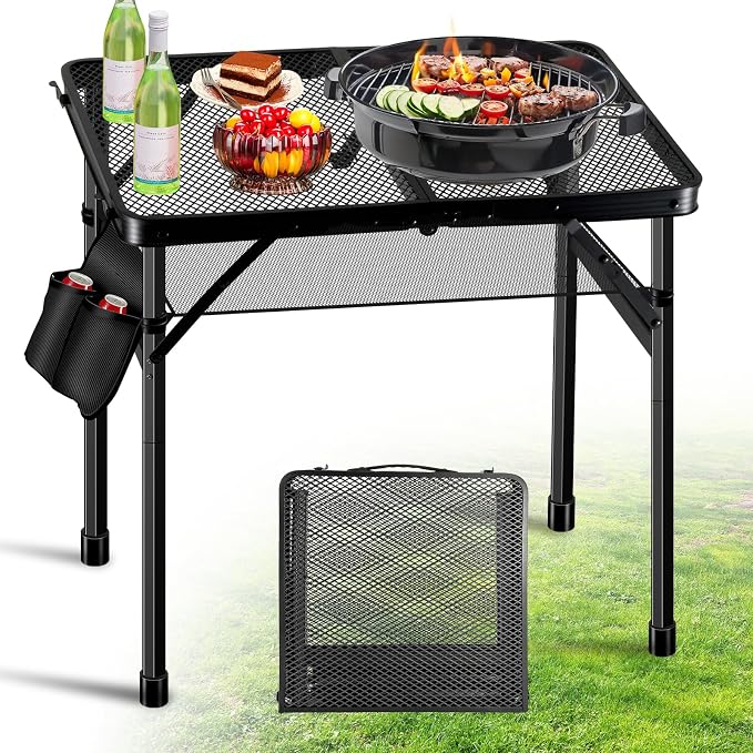 Ciavca Upgraded Folding Grill Table - Metal Portable Camping Table, 2 Height Adjustable Max 22", Lightweight Foldable for Outside BBQ 24"x15.8" by Ciavca