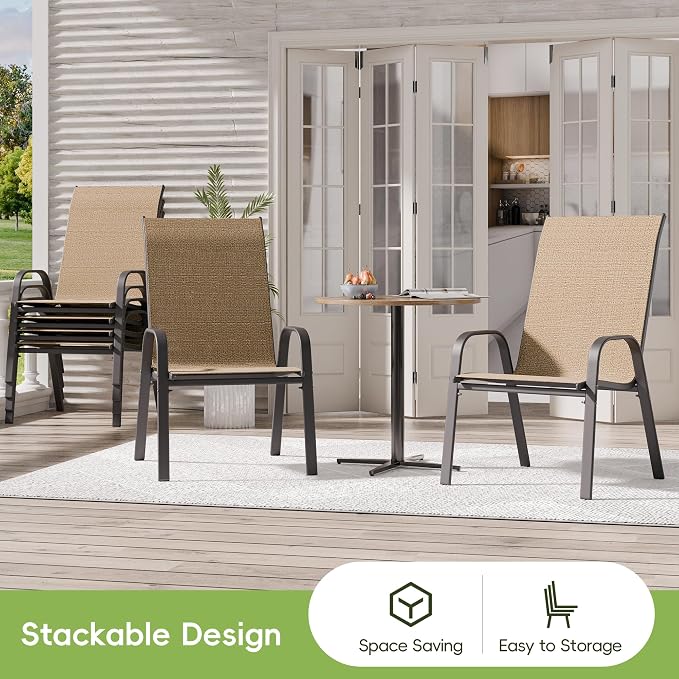 Patio Chairs Set of 6, Outdoor Dining Chairs Stackable for All Weather, Breathable Metal Modern Outside Furniture Chair for Pool Side, Garden, Backyard Deck, Brown - Image 5