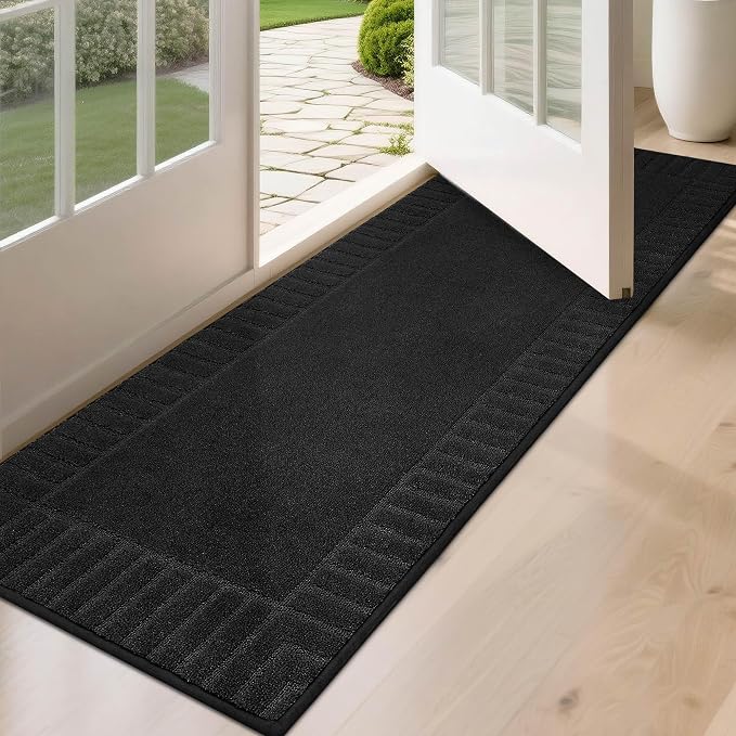 BEQHAUSE Door-Mat-Non-Slip Dirt Trapper Door Mats Low-Profile Front Door Mat Absorbent Floor Mats for Entryway Washable Mud Resistant Home Entrance Doormat, Black, 24"x60" by BEQHAUSE