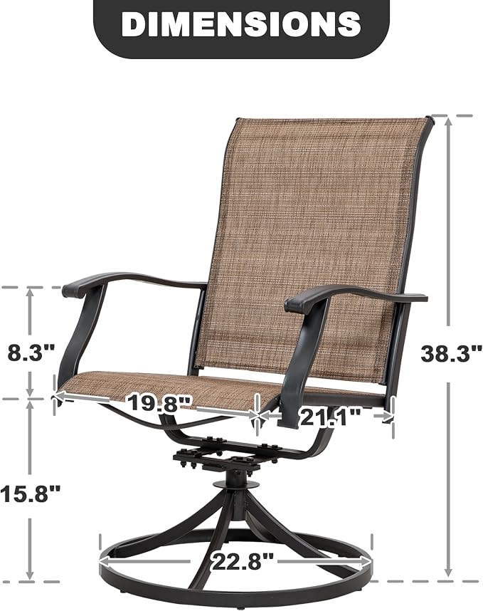 NUU GARDEN Patio Dining Chairs Set of 4, Swivel Patio Sling Chairs Set of 2 All-Weather Textilene Outdoor Chairs with Iron Frame for Outdoor Lawn Garden Backyard, Brown - Image 3