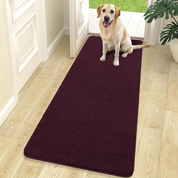OLANLY Dog Door Mat for Muddy Paws 70x24, Absorbs Moisture and Dirt, Absorbent Non-Slip Washable Doormat, Quick Dry Chenille Mud Mat for Dogs, Entry Indoor Entryway Carpet for Inside Floor, Russet by OLANLY