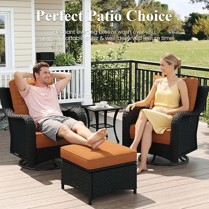 LayinSun 9 Piece Wicker Outdoor Furniture Set with 6-inch Comfy Cushions, High Back Patio Furniture Set with Swivel Rocking Chairs and Side Table