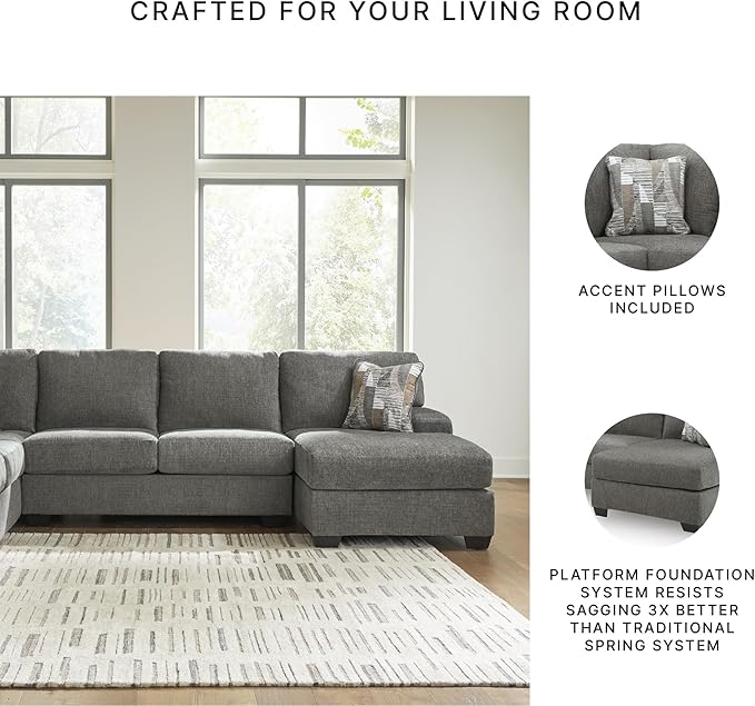 Signature Design by Ashley Seyler Lane Contemporary 3-Piece Sectional with Double Chaise and Removable Cushion, Gray