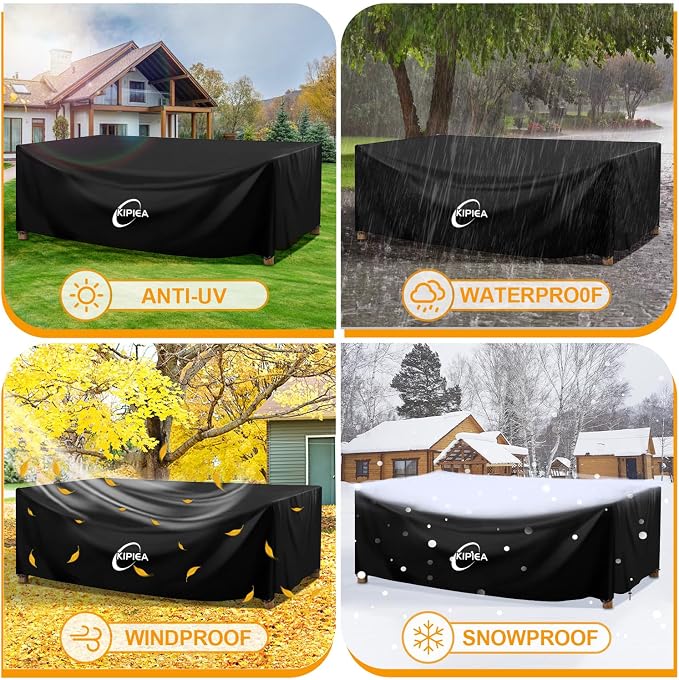Kipiea Outdoor Furniture Covers Waterproof, 420D Heavy-Duty Patio Furniture Set Covers, No Tears Anti UV No Fading (96" L x 63" W x 40" H) - Image 8