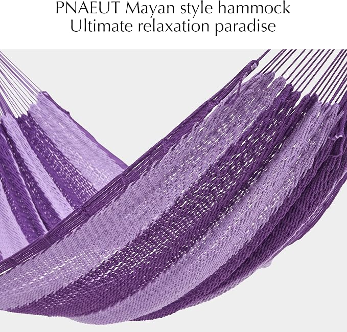 PNAEUT Handwoven Mayan Hammock, Thick Soft Rope Double Hammock for Outdoor Outside & Indoor, 600 lbs Capacity Heavy-Duty, Includes Tree Straps, Carabiners & Carrying Bag (Mauve Purple, X-Large) - Image 2