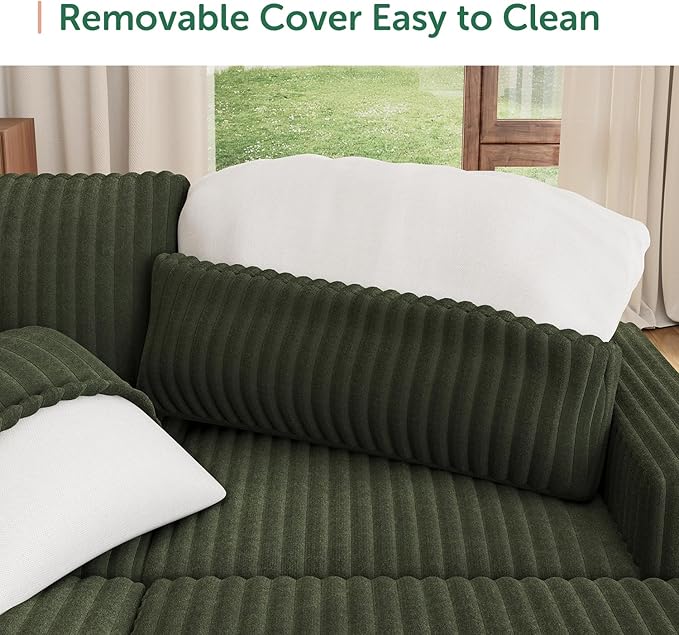 HONBAY 94.5 Inch Sectional Sofa, Modular L & U Shaped Pull Out Couch with Adjustable Backrest & Storage, Velvet Green
