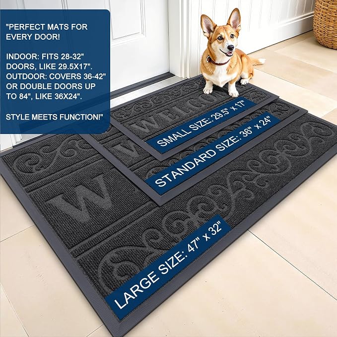 OLANLY Welcome Door Mat Indoor Outdoor Entrance, Heavy Duty Sturdy Front Door Mat, Waterproof All-Weather Doormat, Stain Resistant, Low Profile, Easy Clean Patio Entryway Mat, 47 x 24, Black - Image 3