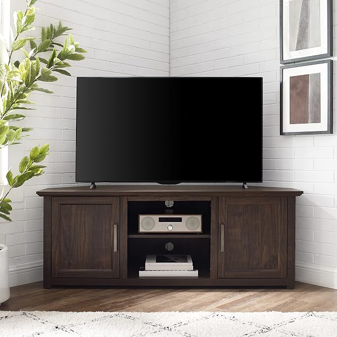Crosley Furniture Camden Corner TV Stand for 65+ inch TVs, Entertainment Center with Storage Shelves, Dark Walnut - Image 6