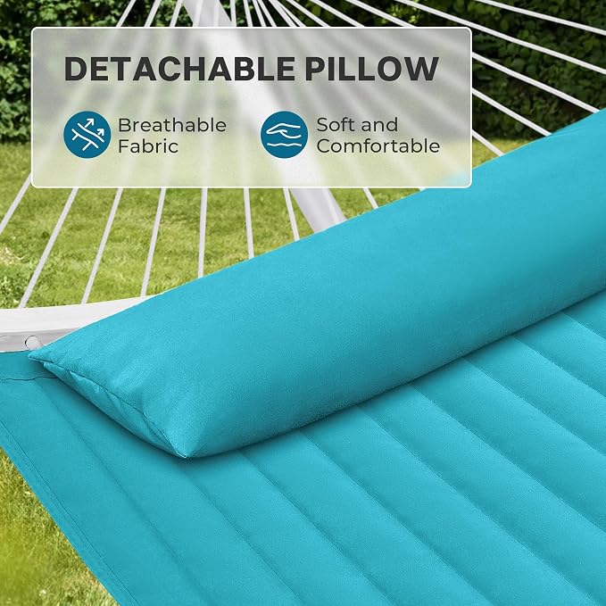 SUPERJARE Hammock with Stand, 2 Person Heavy Duty Hammock with Padded Cotton, Detachable Pillow & Strong Curved-Bar & Portable Carrying Bag, Perfect for Outdoor & Indoor, Sky Blue - Image 4