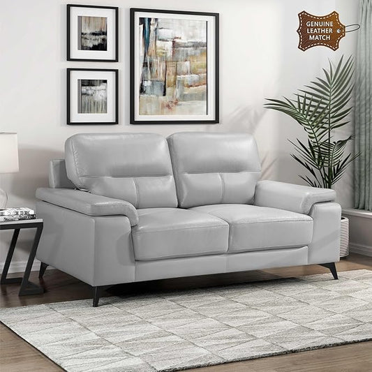 Lexicon Leather Loveseat Sofa, Modern Couch Sofa, Oversized Loveseat, Top Grain Leather Couch for Living Room, Bedroom, Office, Apartment, 2-Seater Loveseat, Silver Gray