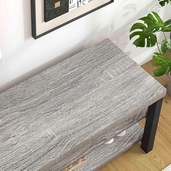 FOLUBAN Shoe Storage Bench, Rustic Wood Entryway Bench for Hallway Entrance, Vintage Indoor Bench with Shoe Storage and Seating for Bedroom Living Room, Light Grey, 47 Inch - Image 6