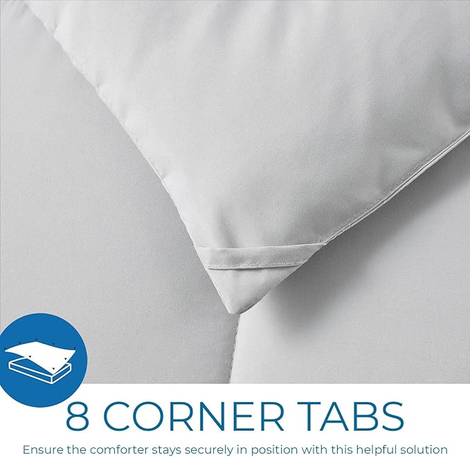 Nestle Comforter - Quilted Down Alternative, All Season, Light Grey, Queen Size with Corner Tabs