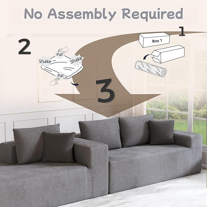 L-Shape Cloud Sectional Sofa, 104” Modern Modular Boneless Couch with Right Chaise Lounge, Compressed Floor Sofa with 5 Pillows & Deep Seat, Rain Drop Velvet Couch for Living Room, Light Gray