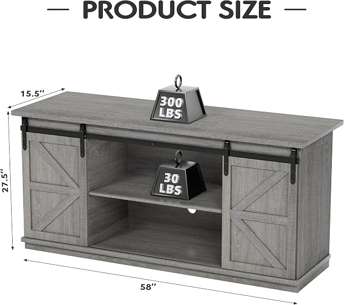 JUMMICO TV Stand for 65 Inch TV, Entertainment Center with Storage Cabinets and Sliding Barn Doors, Mid Century Modern Media TV Console Table for Living Room Bedroom (Pale Gray) - Image 3