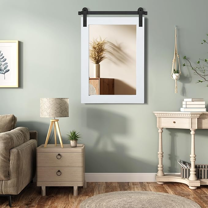 COGOOD Farmhouse Barn Door Mirror - 25 x 38 Rustic Bathroom Mirror for Living Room, Entryway, Vanity Wall Decor (Pure White) - Image 3