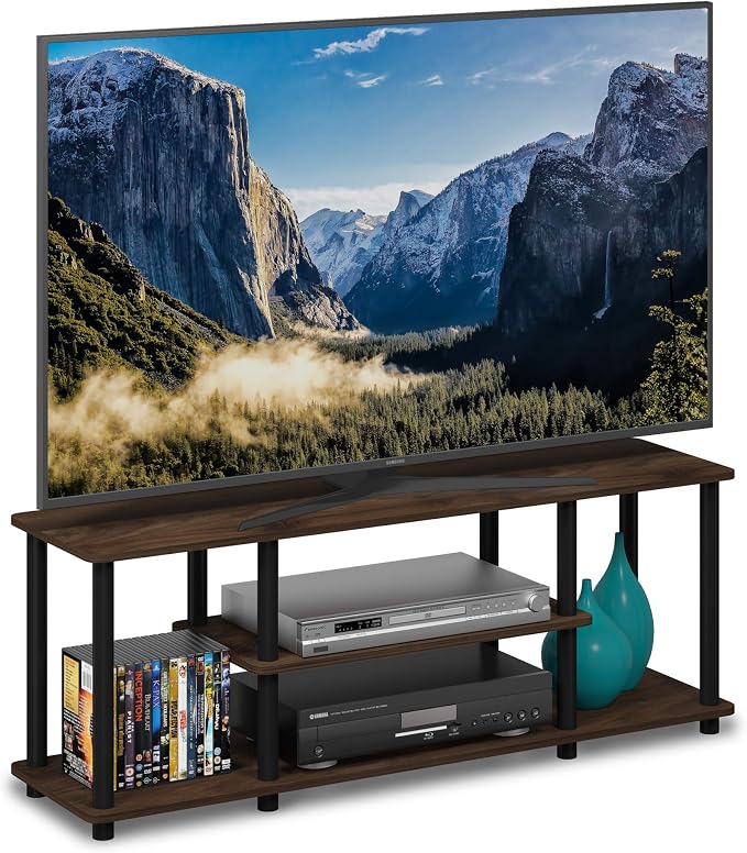 Furinno Turn-N-Tube No Tools 3D 3-Tier Entertainment TV Stand up to 50 inch TV, Round Tubes, Columbia Walnut/Black by Furinno-FitsYourSpaceFitsYourBudget