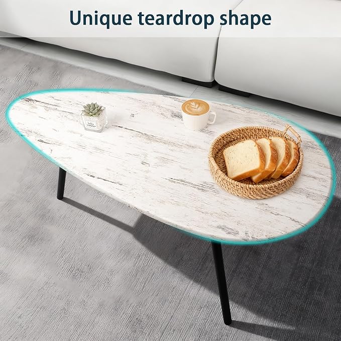 Coffee Table Modern Oval Coffee Tables Retro Center Table for Small Space Mid Century Rustic Accent Table for Living Room Home Office, Easy Assembly 22" D x 43" W x 18" H