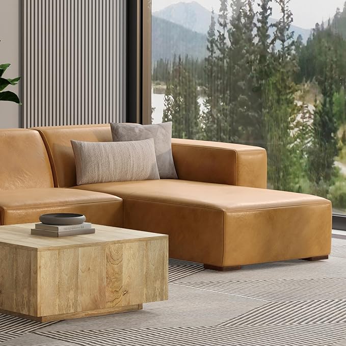 SIMPLIHOME Rex Right Chaise Sofa Module in Full-Grain Genuine Leather, Sienna, 44-inches W x 69.5-inches D, Handcrafted Modern-Style Right-Arm Chaise Lounge Chair for Living Room and Family Room