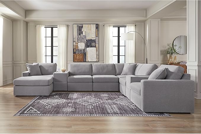 Signature Design by Ashley Casual Modmax Stain Resistant U-Shape Right-Arm Facing 8-Piece Sectional with Chaise and Storage Consoles, Gray