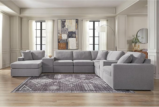Signature Design by Ashley Casual Modmax Stain Resistant U-Shape Right-Arm Facing 8-Piece Sectional with Chaise and Storage Consoles, Gray