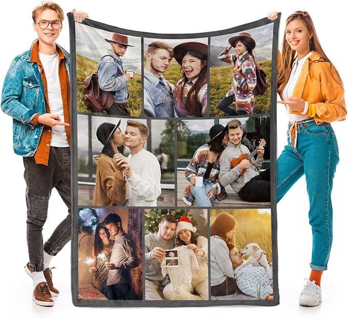 Printwoo Custom Blanket with Picture Text Customized Thow Blanket Personalized Blankets Customize Gifts for Mom Dad Couple Girlfriend Boyfriend Wife Husband