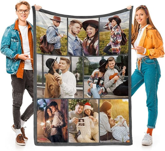 Printwoo Custom Blanket with Picture Text Customized Thow Blanket Personalized Blankets Customize Gifts for Mom Dad Couple Girlfriend Boyfriend Wife Husband