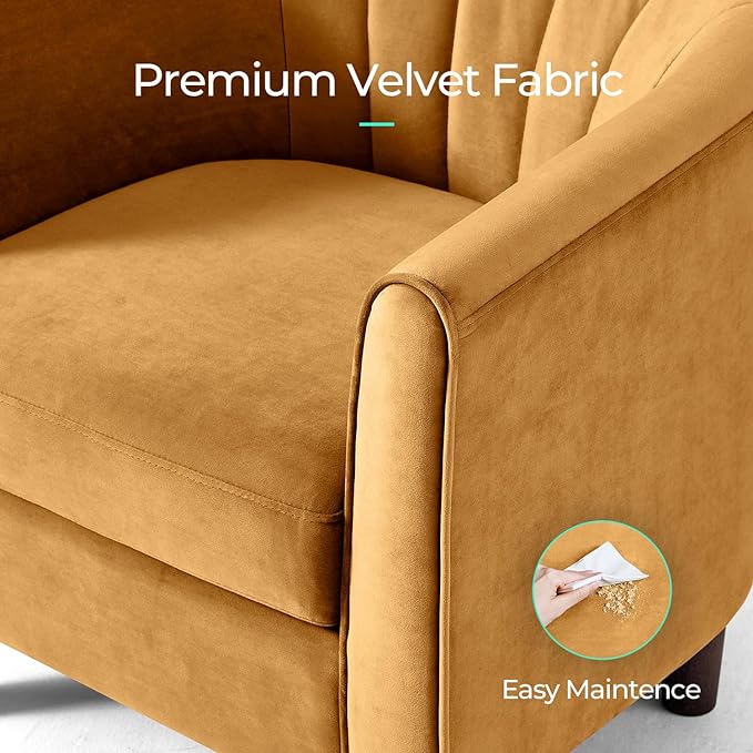 LINSY Accent Chair with Ottoman, Modern Armchair Comfy Barrel Reading Chair with Footrest for Living Room Bedroom Reading Room, Velvet, Yellow