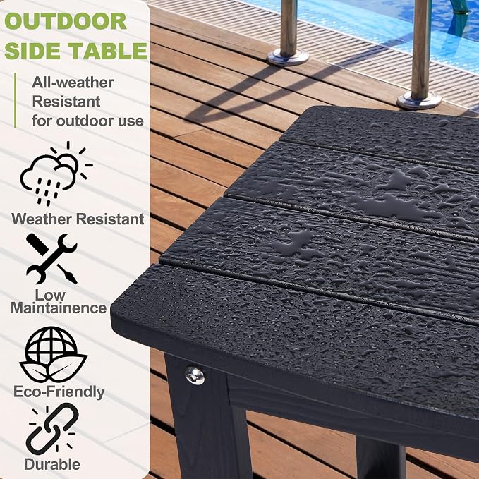 Y&M Outdoor Side Table, HIPS Adirondack Small Single Table, Waterproof Square Outside Table, Balcony Modern End Tables for Patio, Pool, Beach, Porch, Deck, Indoor or Outdoor Use (Black, 2 Pack) - Image 7