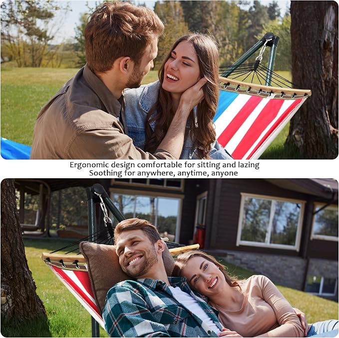 Tranquillo Sturdy Steel Hammock with Stand Premium Cotton Canvas Hammock, 600 lbs Capacity Hammock Stand Folding, Portable 30-Second Fold Unfold, for Camping, American Flag - Image 7