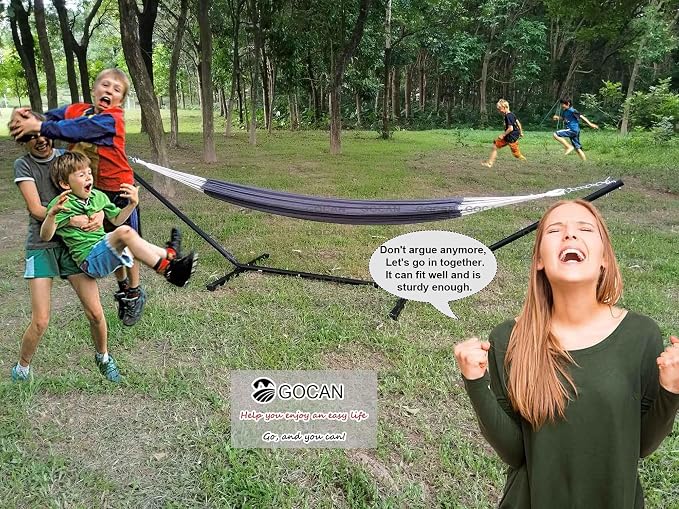 GOCAN Hammock Outdoor 2 People 220x150cm Total Length 330cm Load 300kg Canvas Cotton Hammock for Garden Indoor Children Balcony Dark Gray XXL - Image 3