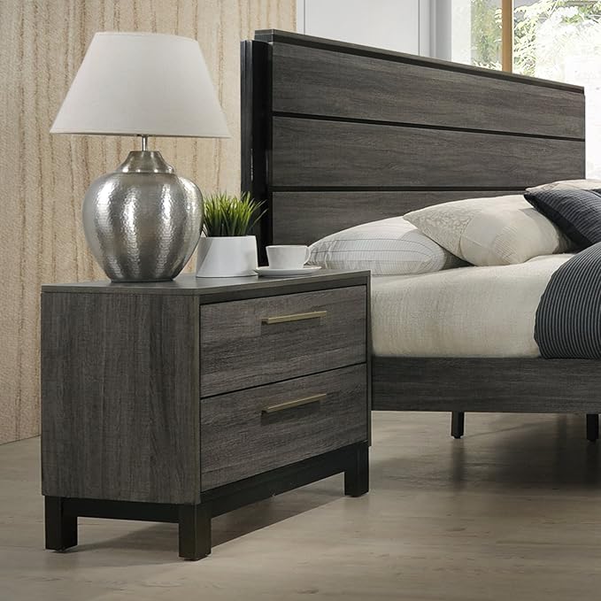 Roundhill Furniture Ioana 187 Antique Grey Finish Wood Bed Room Set, Queen Size Bed, Dresser, Mirror, Night Stand, Chest