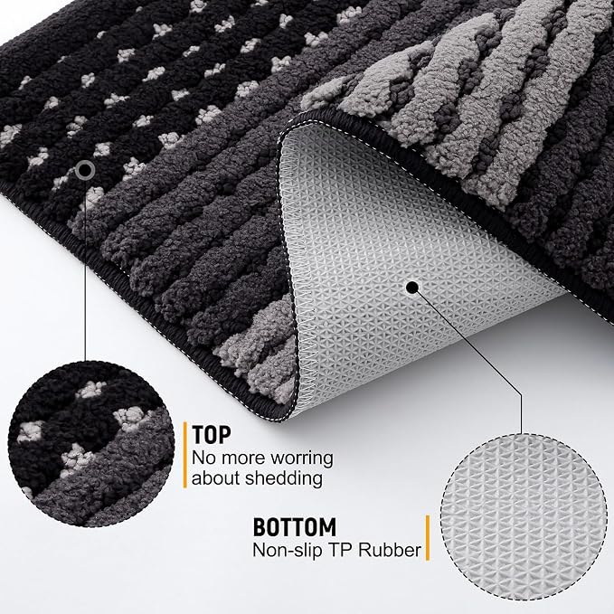 Kitinjoy Indoor Outdoor Door Mat, 40x32 Non-Slip Absorbent Dirt Trapper, Low-Profile Washable Inside Entrance Front Floor Mat, Sturdy Soft Entry Dotted Ombre Doormats for Entryway, Black - Image 3