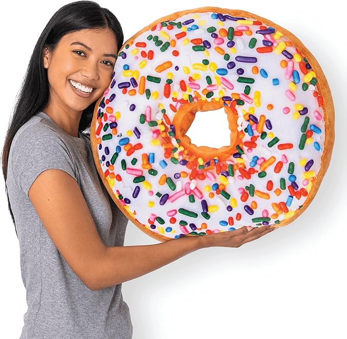 Much Comfort 22" 3D Sprinkle Donut Throw Pillow - Made with Super Soft & Ultra Premium Fabric - Cute, Comfortable, Plush Stuffed Doughnut Cake Cushion for Home Decor - Best Funny or Teen Gift - Medium