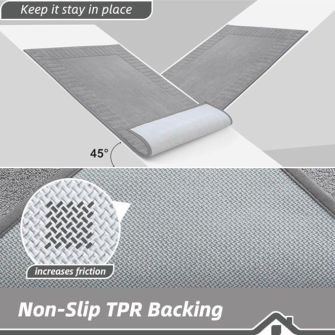 BEQHAUSE Door-Mat-Non-Slip Front Door Mat Washable Low-Profile Entrance Rugs for Front Door Entry Dirt Trapper Door Mats Absorbent Welcome Mats,20"x32",Light Grey - Image 4