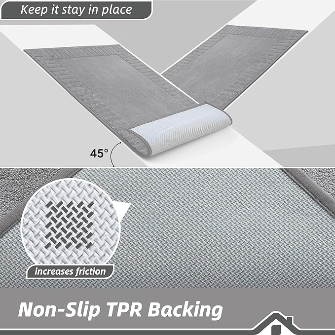 BEQHAUSE Door-Mat-Non-Slip Dirt Trapper Door Mats Low-Profile Front Door Mat Absorbent Floor Mats for Entryway Washable Mud Resistant Home Entrance Doormat, Light Grey, 24"x60" - Image 4