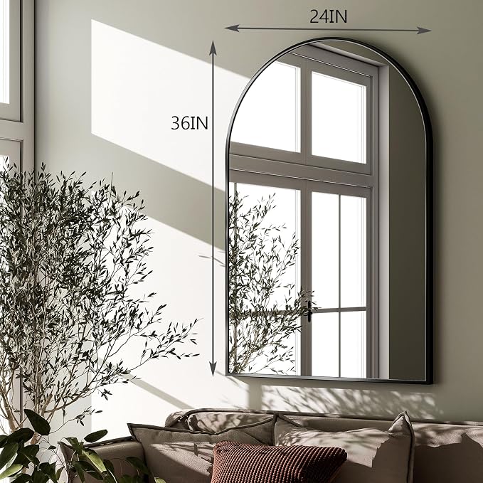 HARRITPURE Arched Wall Mirror 24"x36" – Black Metal Frame Vanity Mirrors for Bedroom, Entryway, Living Room Decor - Image 6