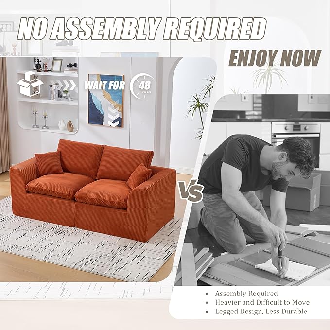 80.3" Cloud Loveseat Boneless Sofas for Living Room, 2 Seaters Modular Foam Cloud Sofa Couches, 2 Seat Compression Foam Couch with Toss Pillows, No Assembly Required