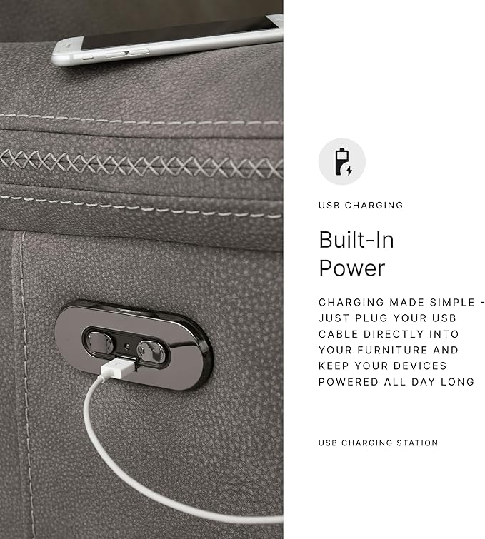 Signature Design by Ashley Contemporary Next-Gen DuraPella Power Recliner with Adjustable Headrest, One-Touch Control, Water Repellent Faux Leather, Gray