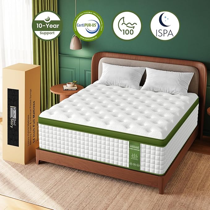 BedStory Extra Firm Mattress King Size 12 Inch, Hybrid Mattresses Cooling Gel & Pocket Springs, Pain Relief & Zoned Lumbar Support for Side Sleepers, CertiPUR-US, Fiberglass-Free