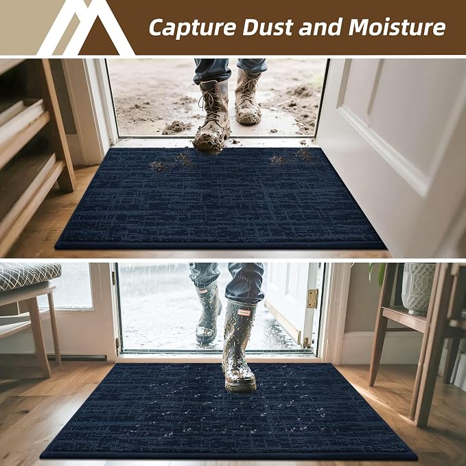 COSY HOMEER-Door-Mat Dirt Trapper Entryway Rugs 24"x36" Non Slip Washable Entrance Mats Absorbent Welcome Mat Low Profile Dog Door Mats for Front Back Doomats and Wet Shoes,Navy Blue - Image 3