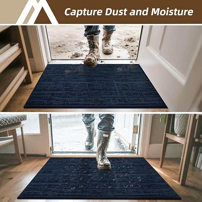 COSY HOMEER-Door-Mat Dirt Trapper Entryway Rugs 20"x32" Non Slip Washable Entrance Mats Absorbent Welcome Mat Low Profile Dog Door Mats for Front Back Doomats and Wet Shoes,Navy Blue - Image 3