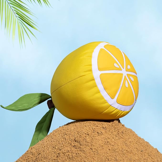 Phantoscope Fruit Outdoor Shaped Pillow Series Lemon Shaped Waterproof Outdoor Throw Pillow with Leather Decorative, Cushions for Fun Home Decor for Patio, Pool, Yellow and White, 12 x 10 inches