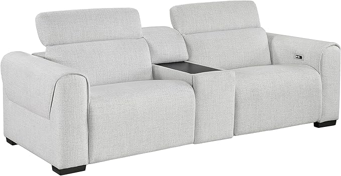 Lexicon Power Reclining Sectional Couches for Living Room-Modular Sectional Sofa, Wall Hugger, 2 Recliner Seats, Console Cup Holders, Power Headrests, Charging Ports, 2 Seater Couch, Chenille Cloud