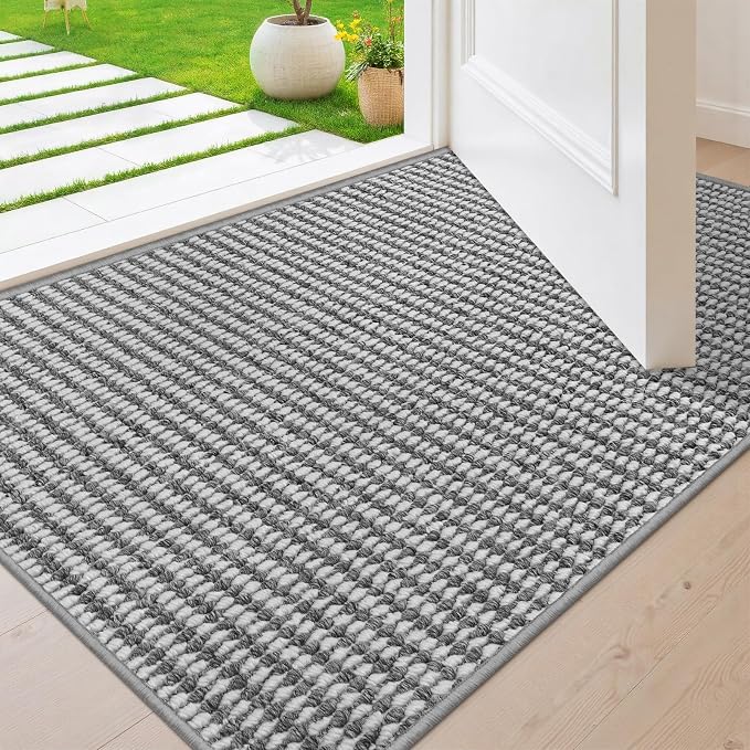Dirt Trapper Door Mat 20" x 32", Non-Slip Indoor Door Mats, Absorbent Washable Door Mat Indoor Entrance, Low-Profile Inside Doormat Floor Rugs for Entryway and Entry, Grey White (Flod) by Unknown