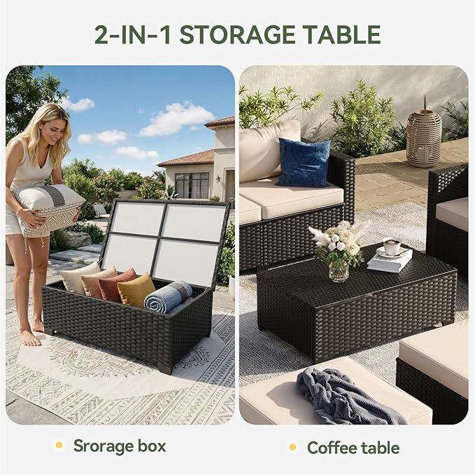 Aoxun 10 Piece Outdoor Patio Furniture Set 9 Seats, Outdoor Sectional with Thick Waterproof Cushions & Storage Coffee Table, Patio Conversation Sets for Garden,Backyard, Porch, Balcony, Deck, Beige